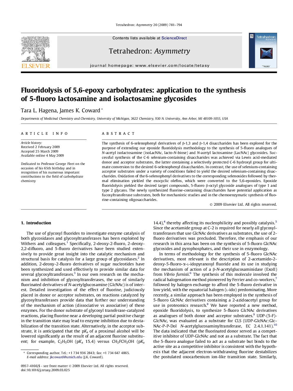 Fluoridolysis of 5,6-epoxy carbohydrates: application to the synthesis of 5-fluoro lactosamine and isolactosamine glycosides