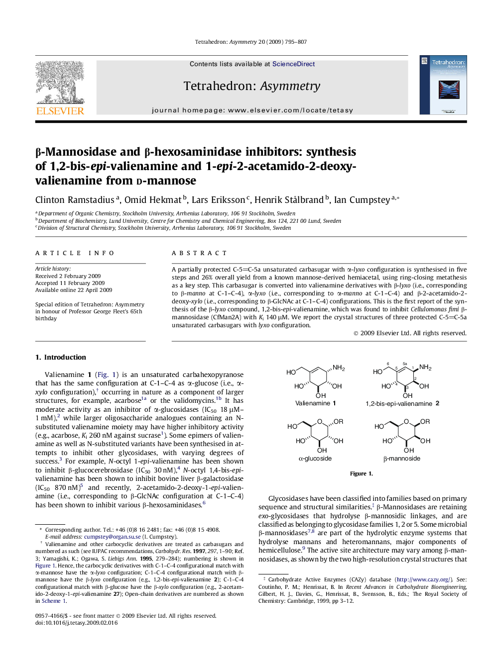 β-Mannosidase and β-hexosaminidase inhibitors: synthesis of 1,2-bis-epi-valienamine and 1-epi-2-acetamido-2-deoxy-valienamine from d-mannose
