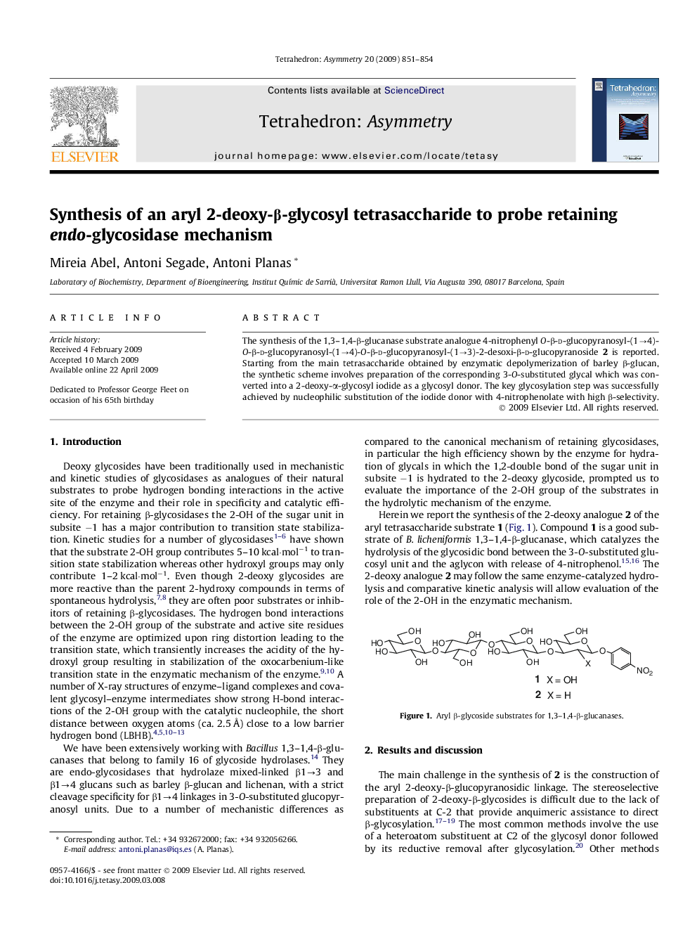 Synthesis of an aryl 2-deoxy-β-glycosyl tetrasaccharide to probe retaining endo-glycosidase mechanism
