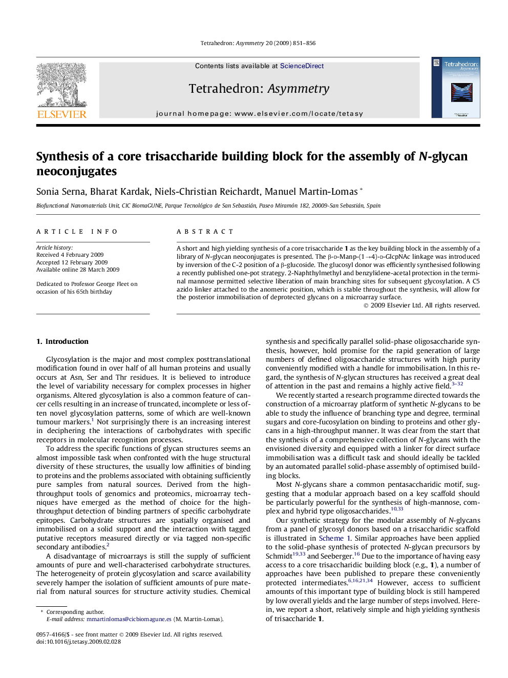 Synthesis of a core trisaccharide building block for the assembly of N-glycan neoconjugates