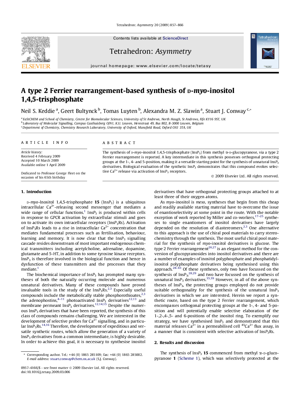 A type 2 Ferrier rearrangement-based synthesis of d-myo-inositol 1,4,5-trisphosphate