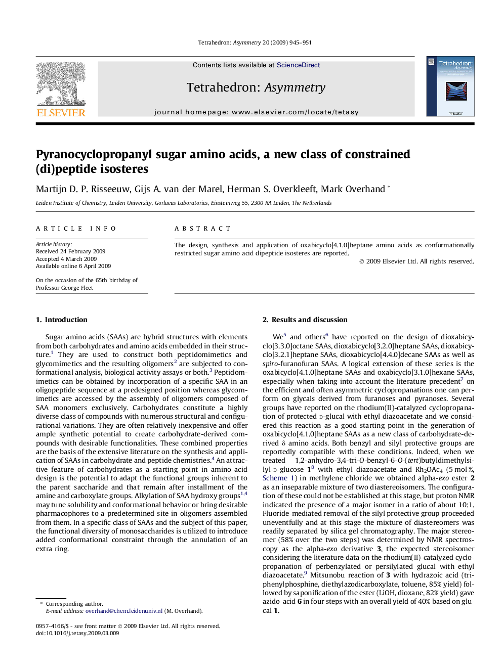 Pyranocyclopropanyl sugar amino acids, a new class of constrained (di)peptide isosteres