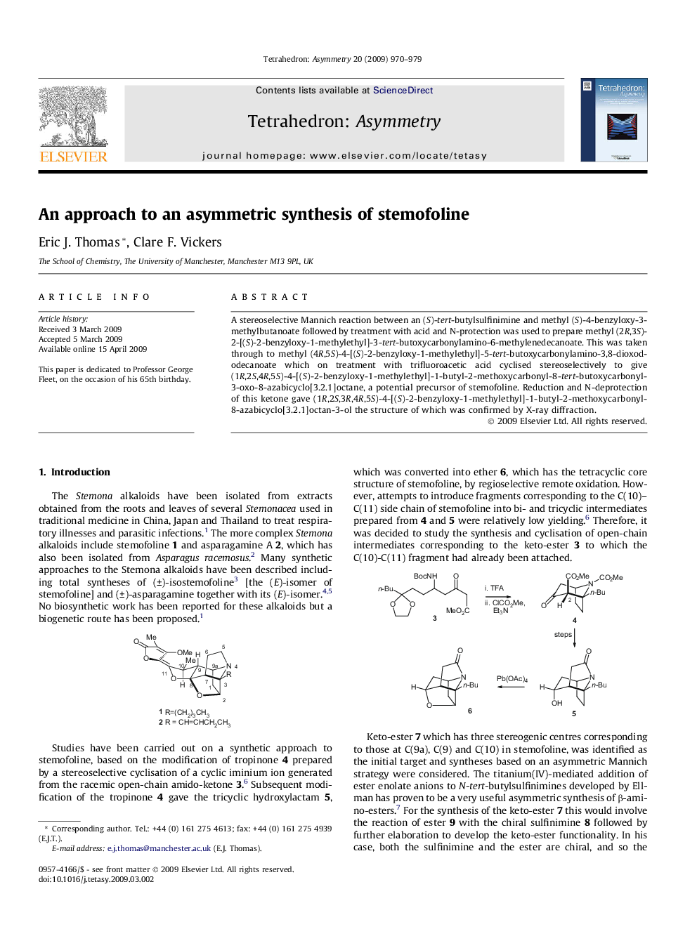An approach to an asymmetric synthesis of stemofoline