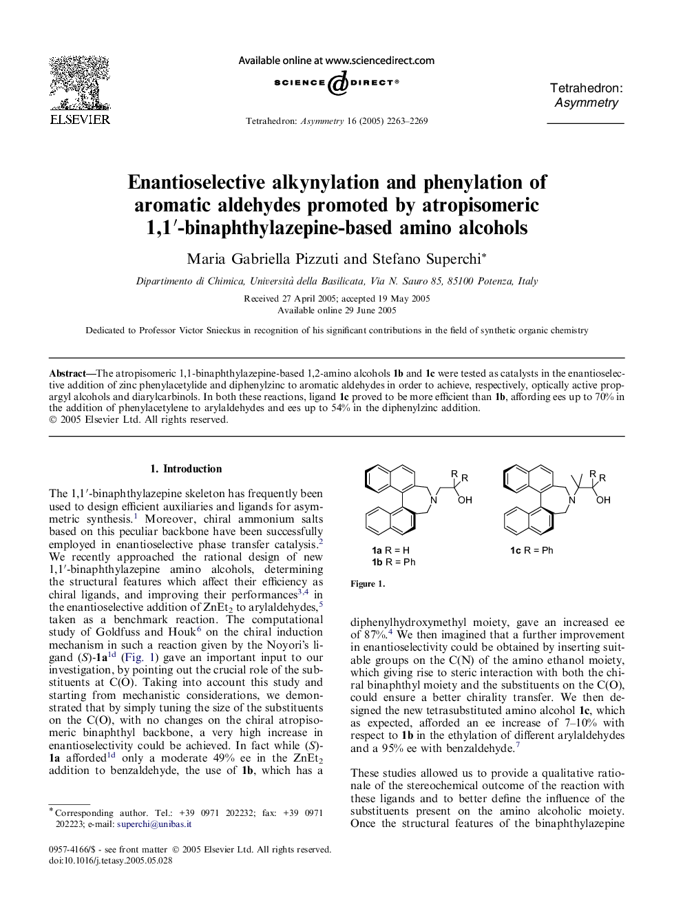 Enantioselective alkynylation and phenylation of aromatic aldehydes promoted by atropisomeric 1,1′-binaphthylazepine-based amino alcohols