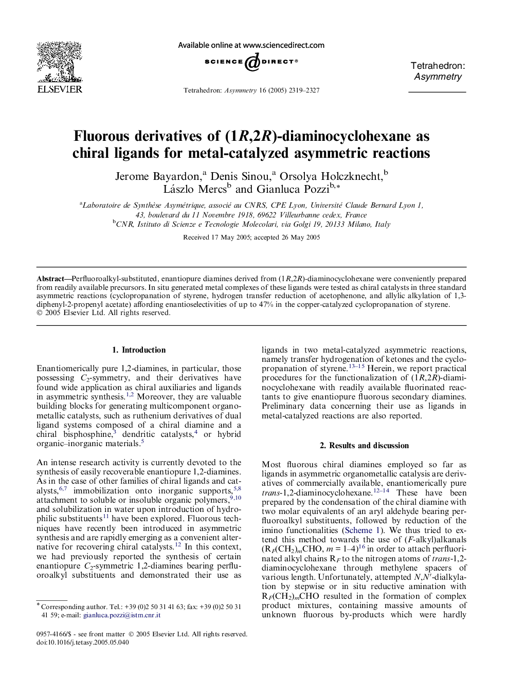 Fluorous derivatives of (1R,2R)-diaminocyclohexane as chiral ligands for metal-catalyzed asymmetric reactions