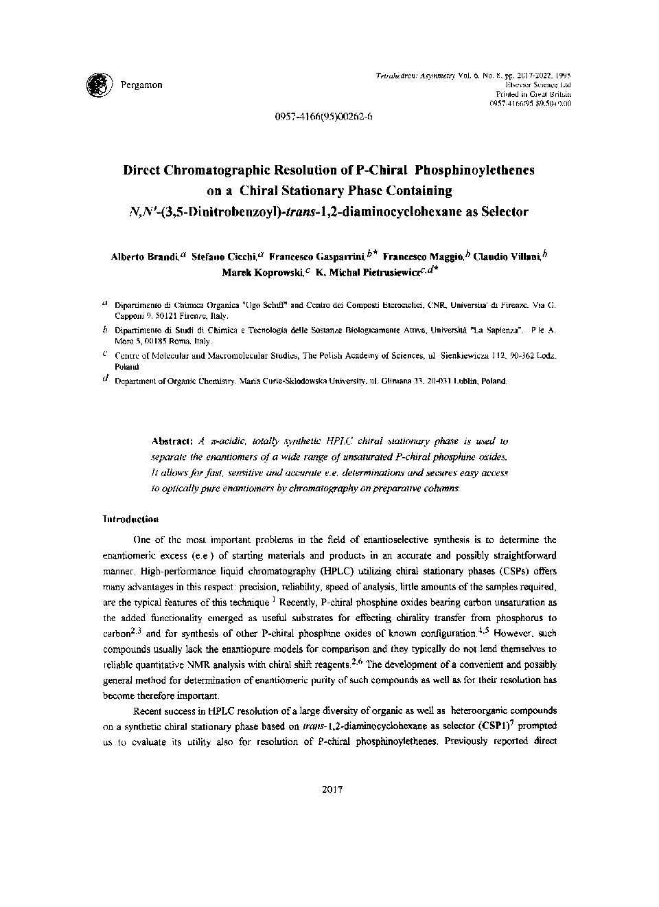 وضوح کروماتوگرافی مستقیم از phosphinoylethenes P-کایرال در فاز ثابت کایرال حاوی N، N '- (3،5-dinitrobenzoyl) -Trans-1،2-diaminocyclohexane به عنوان انتخاب