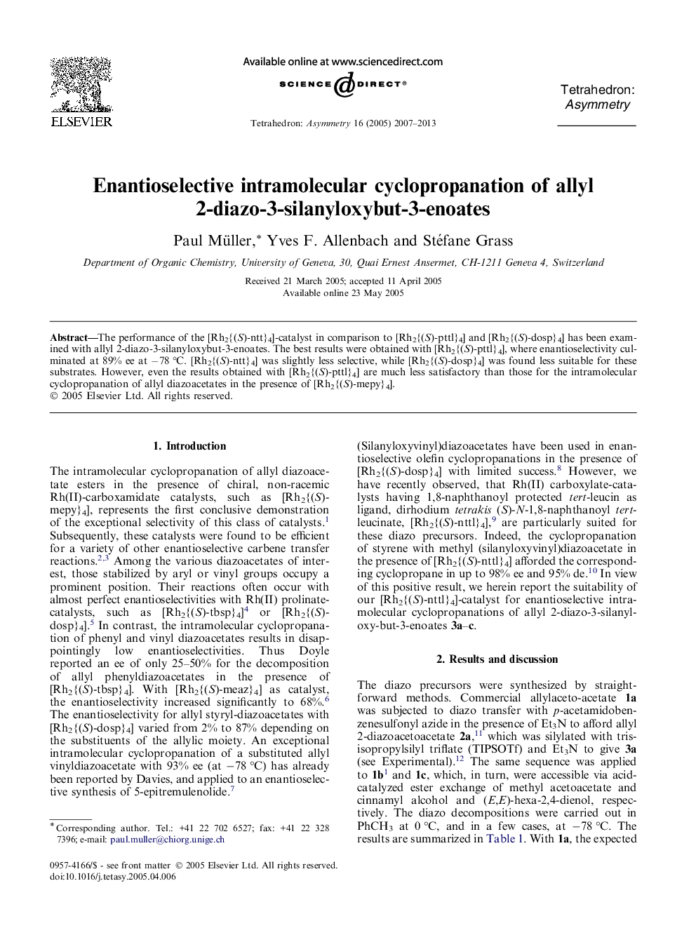 Enantioselective intramolecular cyclopropanation of allyl 2-diazo-3-silanyloxybut-3-enoates