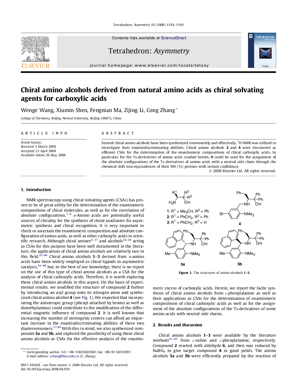 Chiral amino alcohols derived from natural amino acids as chiral solvating agents for carboxylic acids