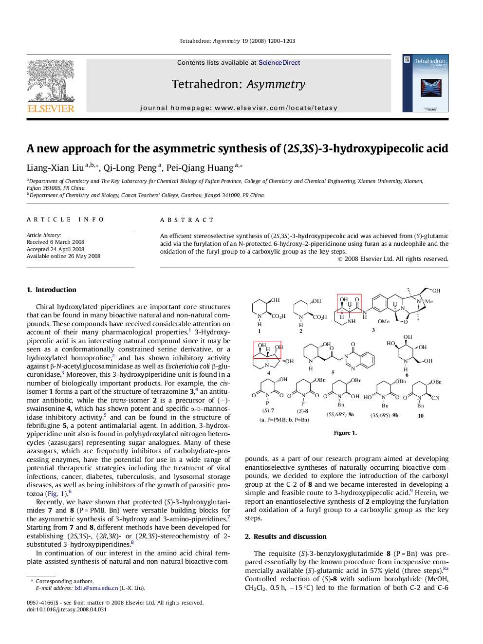 عکس صفحه اول مقاله: A new approach for the asymmetric synthesis of (2S,3S)-3-hydroxypipecolic acid A new approach for the asymmetric synthesis of (2S,3S)-3-hydroxypipecolic acid