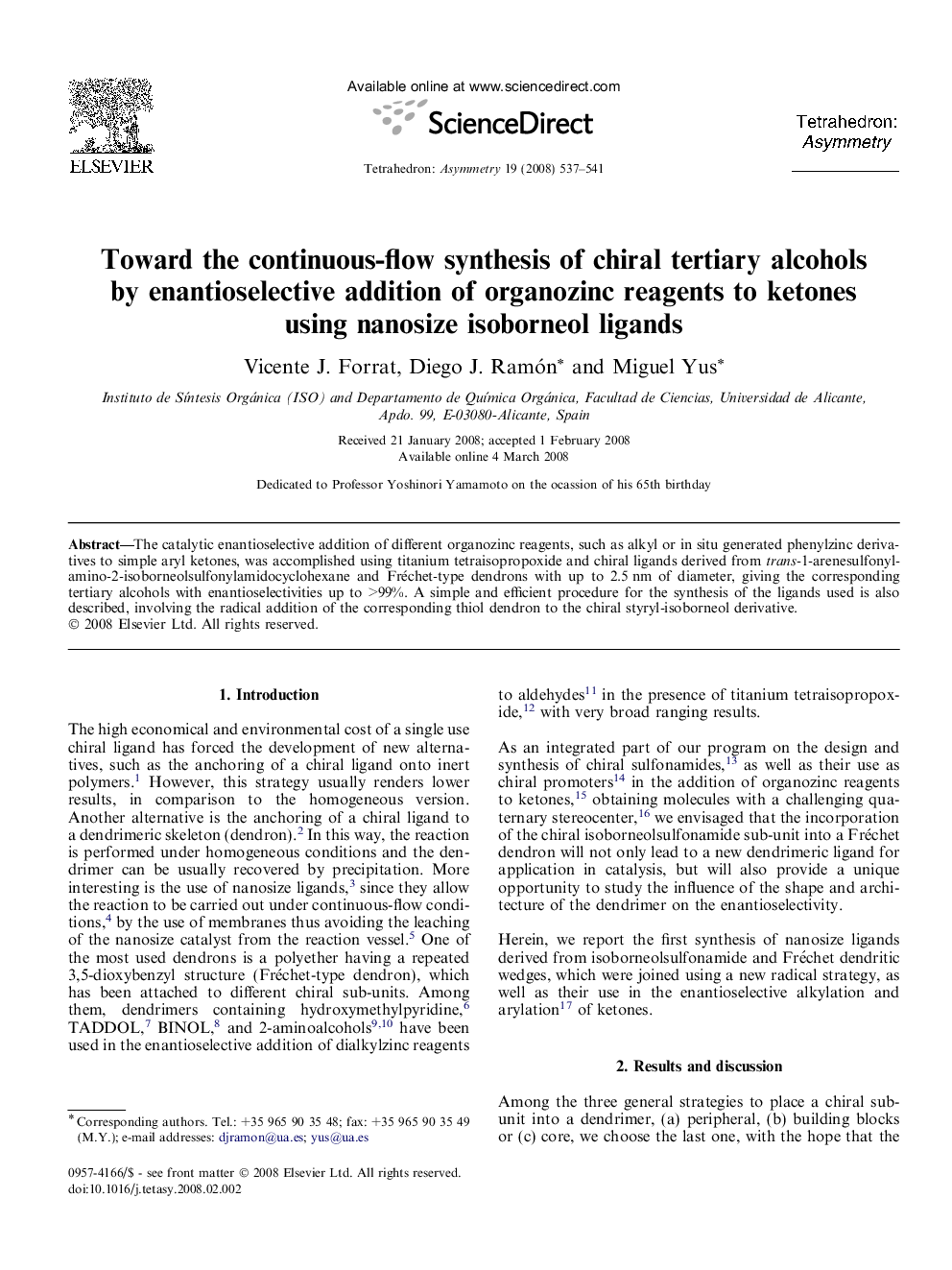 Toward the continuous-flow synthesis of chiral tertiary alcohols by enantioselective addition of organozinc reagents to ketones using nanosize isoborneol ligands