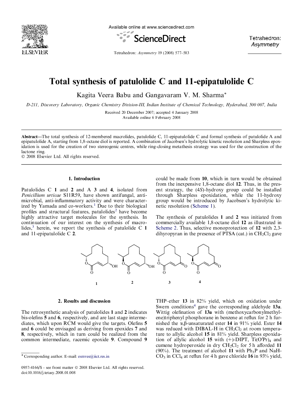 عکس صفحه اول مقاله: Total synthesis of patulolide C and 11-epipatulolide C Total synthesis of patulolide C and 11-epipatulolide C