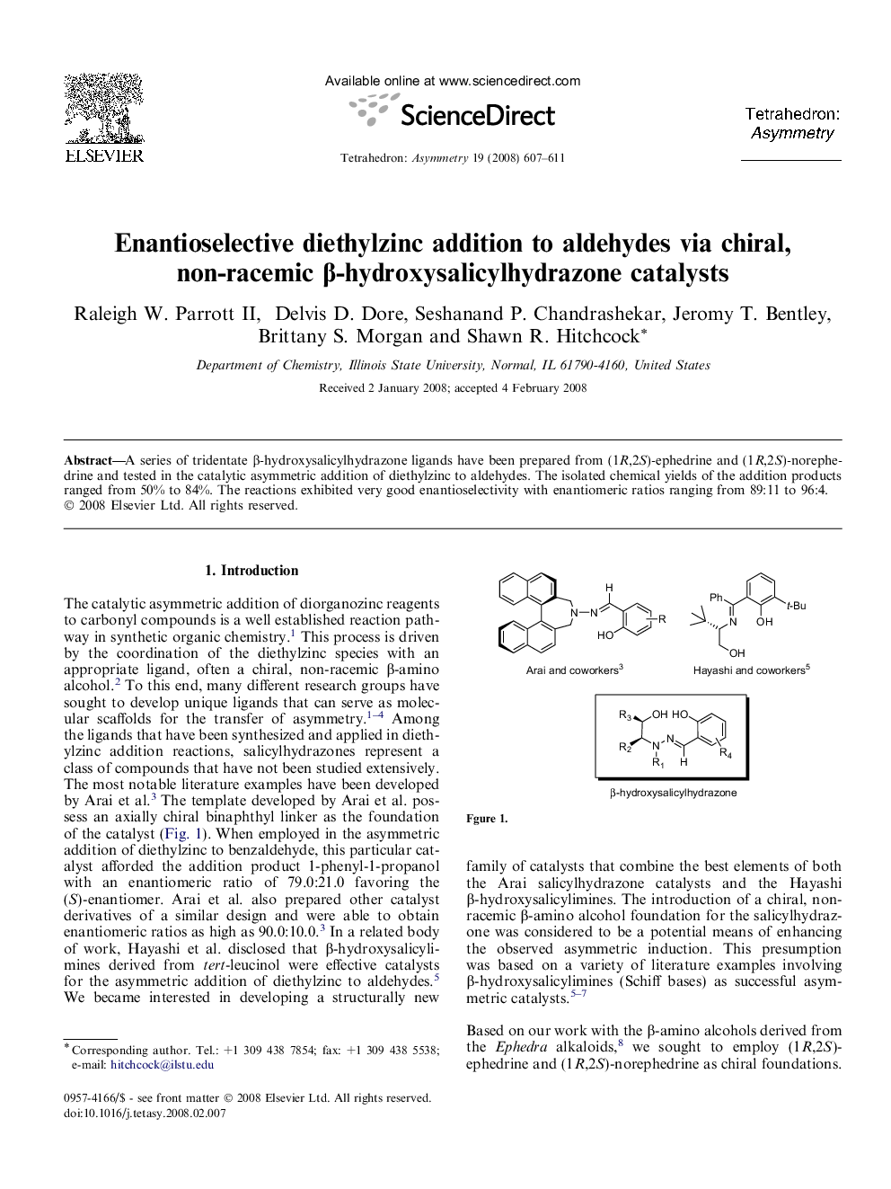 عکس صفحه اول مقاله: Enantioselective diethylzinc addition to aldehydes via chiral, non-racemic β-hydroxysalicylhydrazone catalysts Enantioselective diethylzinc addition to aldehydes via chiral, non-racemic β-hydroxysalicylhydrazone catalysts