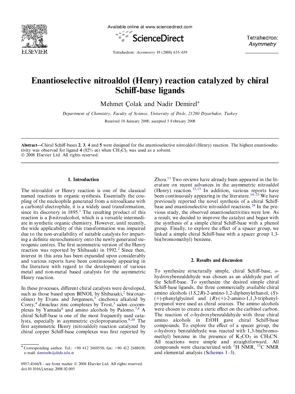 Enantioselective nitroaldol (Henry) reaction catalyzed by chiral Schiff-base ligands