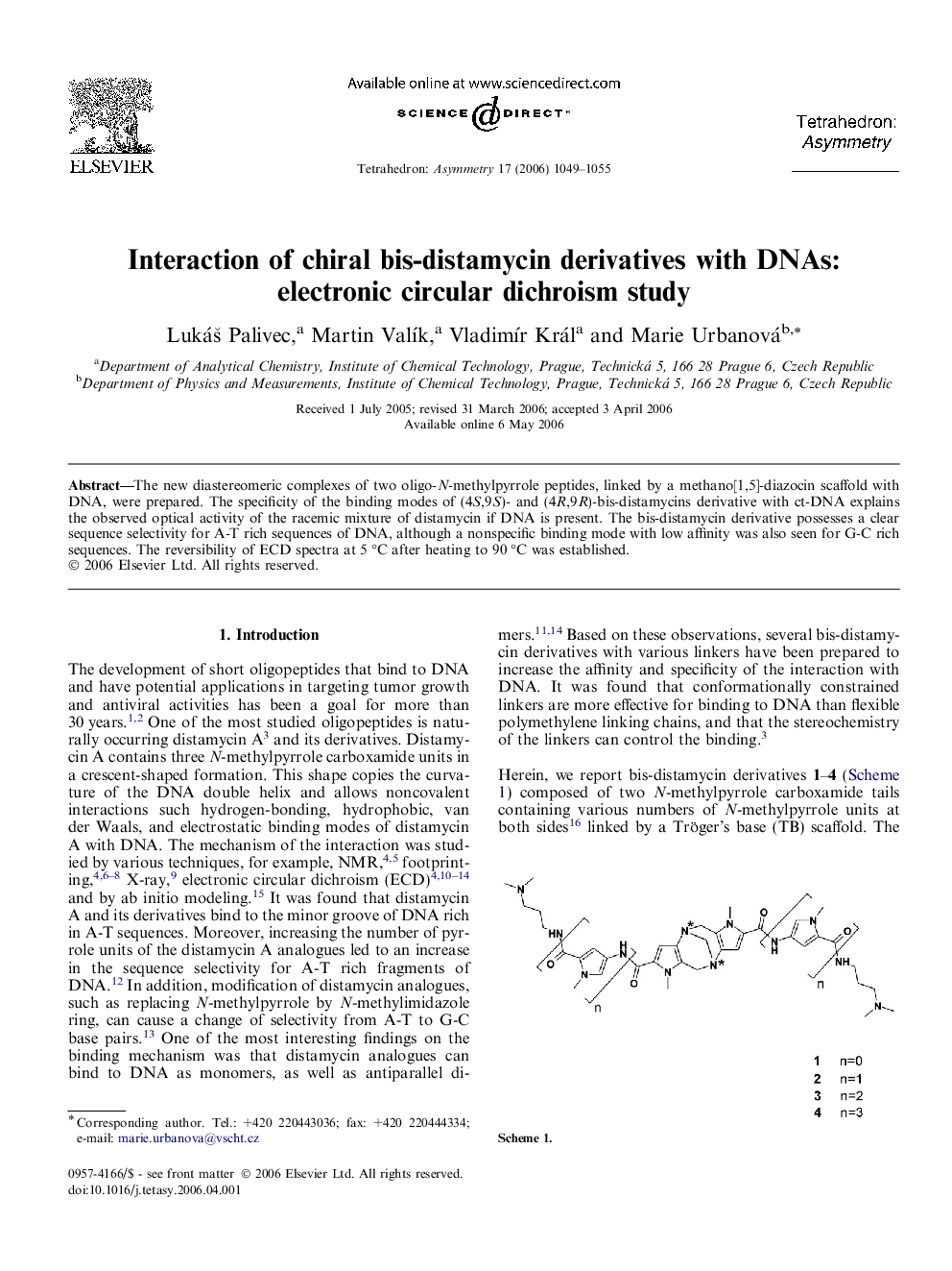 عکس صفحه اول مقاله: Interaction of chiral bis-distamycin derivatives with DNAs: electronic circular dichroism study Interaction of chiral bis-distamycin derivatives with DNAs: electronic circular dichroism study