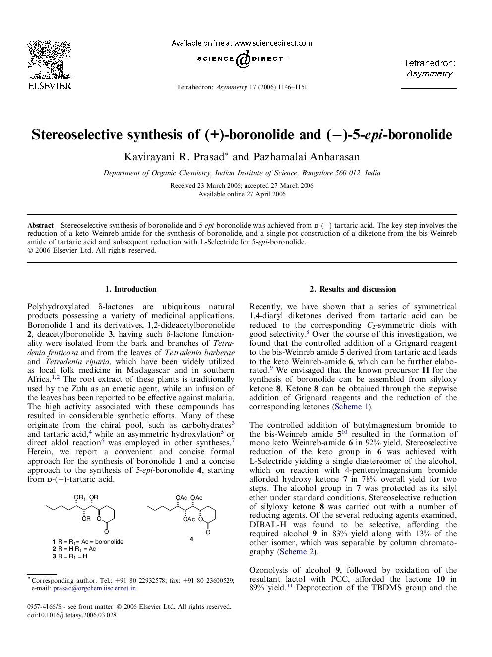 Stereoselective synthesis of (+)-boronolide and (−)-5-epi-boronolide