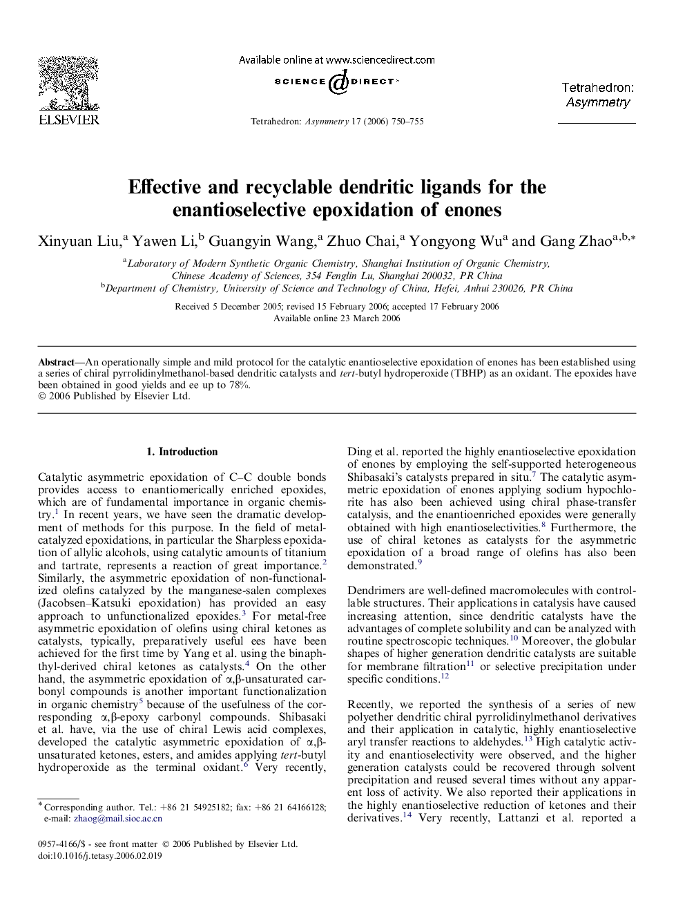 Effective and recyclable dendritic ligands for the enantioselective epoxidation of enones