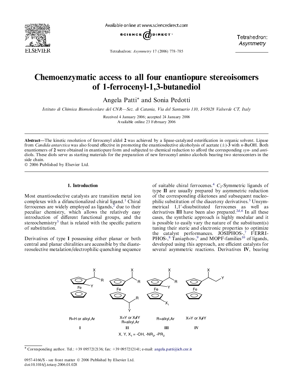 Chemoenzymatic access to all four enantiopure stereoisomers of 1-ferrocenyl-1,3-butanediol