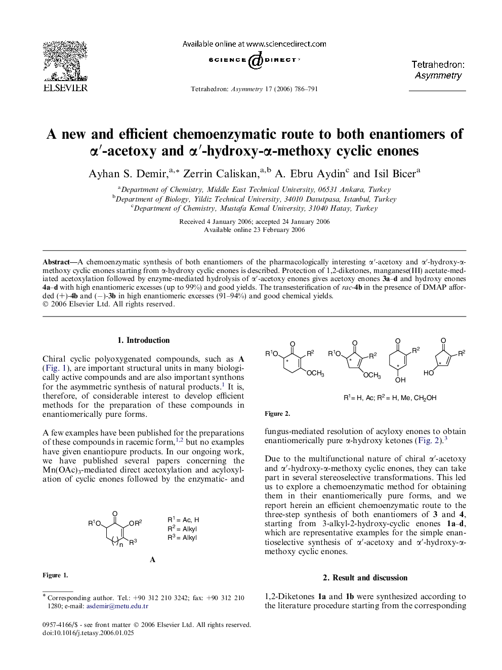 A new and efficient chemoenzymatic route to both enantiomers of α′-acetoxy and α′-hydroxy-α-methoxy cyclic enones
