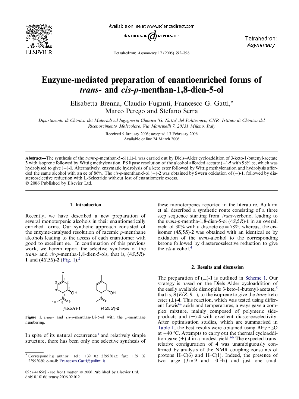Enzyme-mediated preparation of enantioenriched forms of trans- and cis-p-menthan-1,8-dien-5-ol