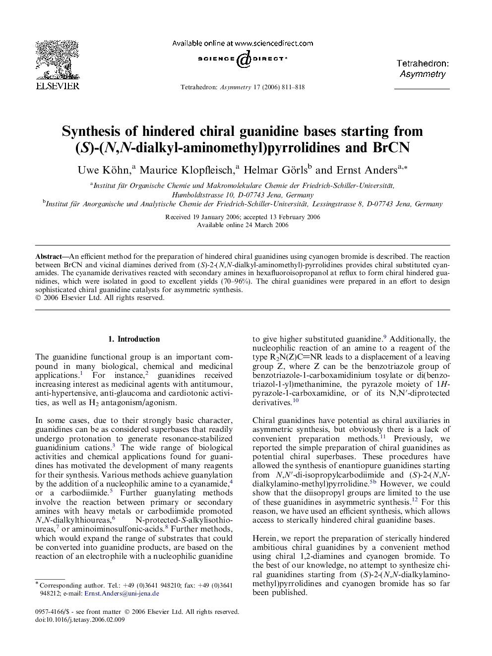 Synthesis of hindered chiral guanidine bases starting from (S)-(N,N-dialkyl-aminomethyl)pyrrolidines and BrCN