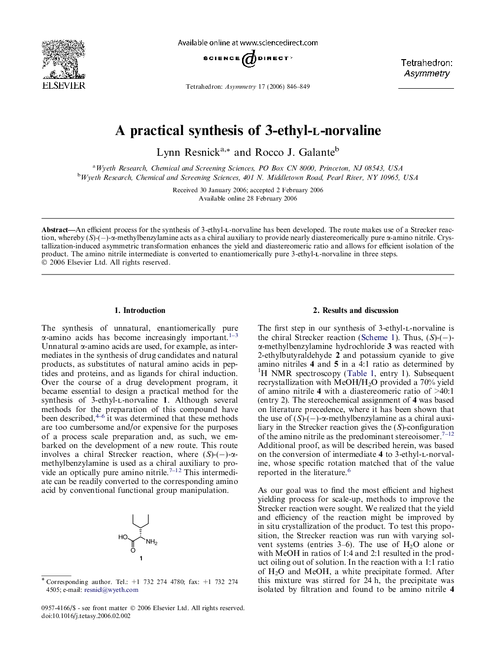 A practical synthesis of 3-ethyl-l-norvaline