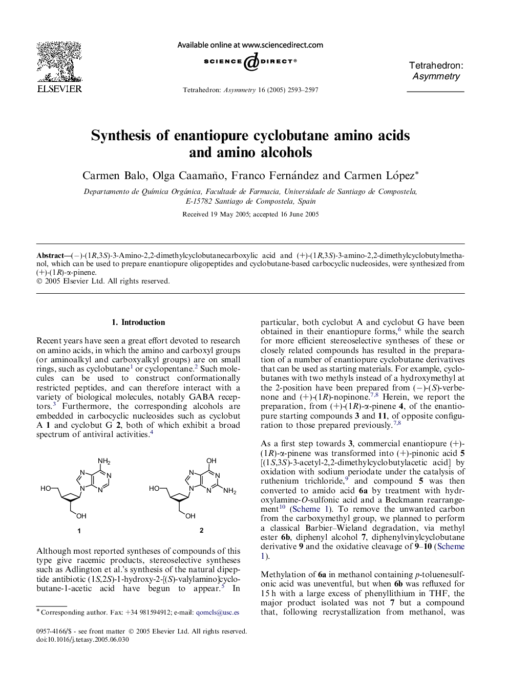 Synthesis of enantiopure cyclobutane amino acids and amino alcohols