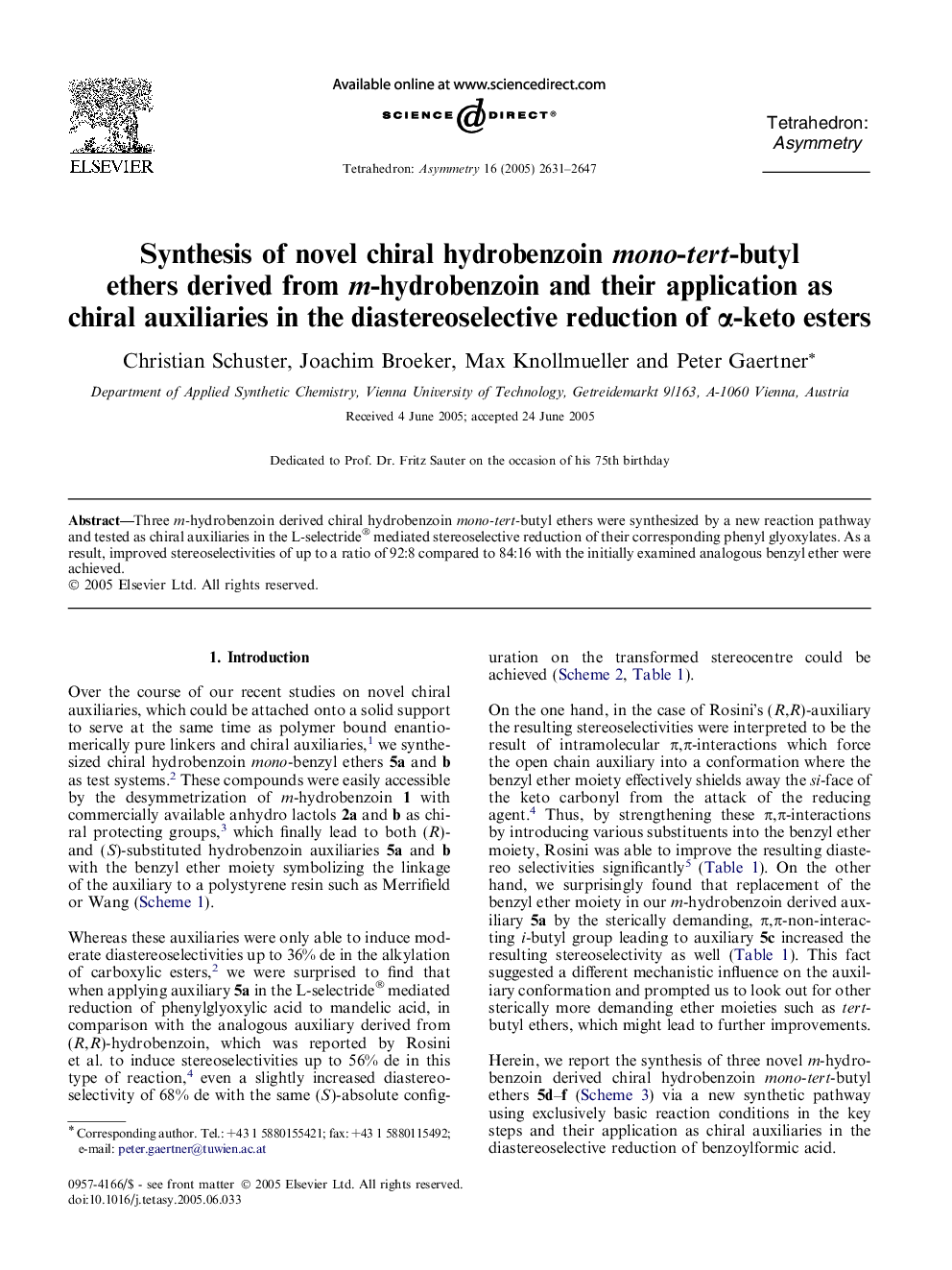 Synthesis of novel chiral hydrobenzoin mono-tert-butyl ethers derived from m-hydrobenzoin and their application as chiral auxiliaries in the diastereoselective reduction of α-keto esters