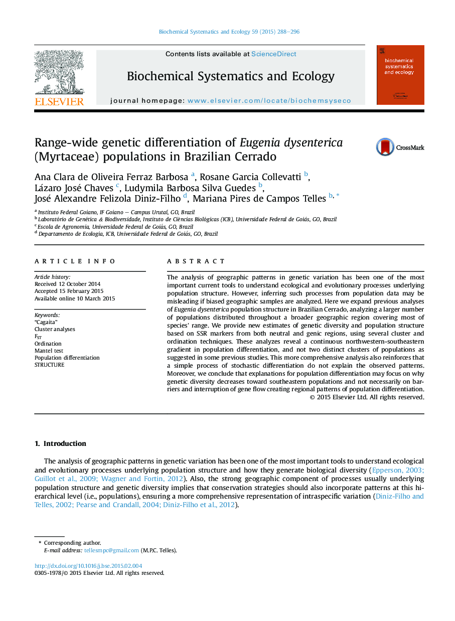 Range-wide genetic differentiation of Eugenia dysenterica (Myrtaceae) populations in Brazilian Cerrado