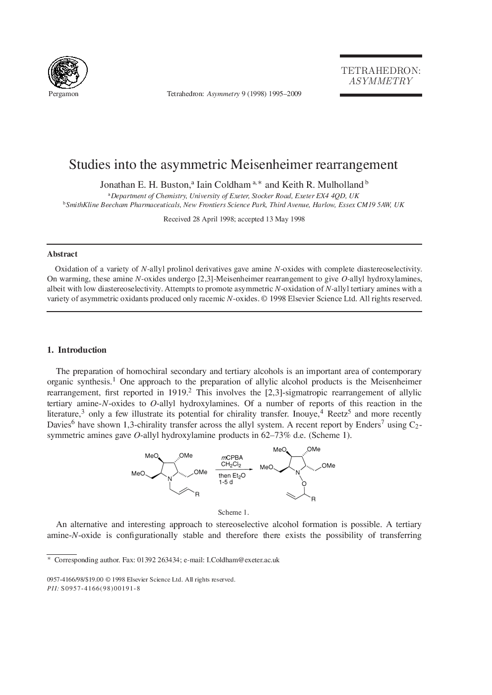 Studies into the asymmetric Meisenheimer rearrangement