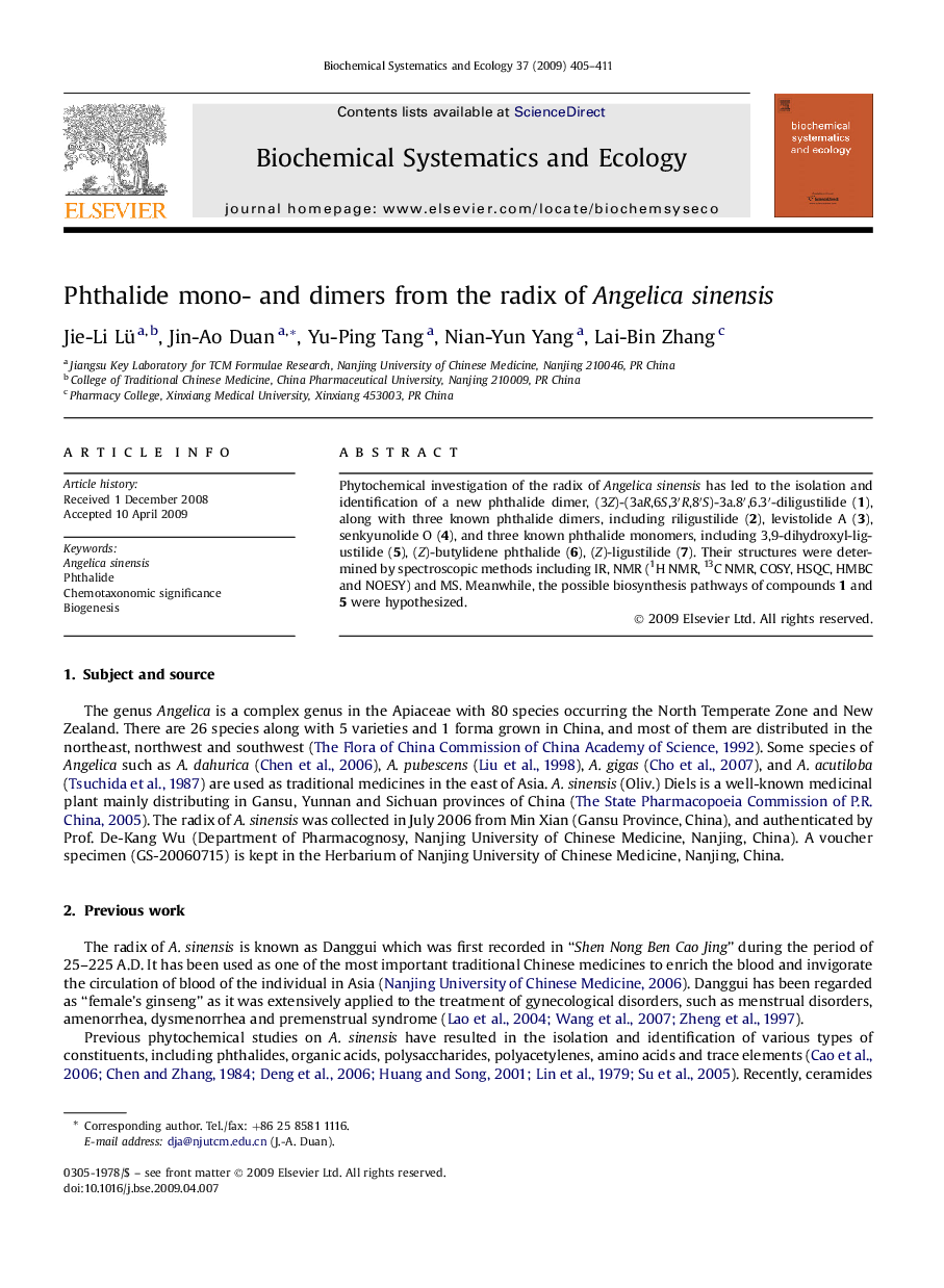 Phthalide mono- and dimers from the radix of Angelica sinensis