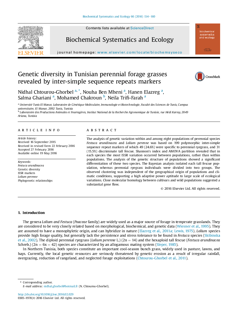 Genetic diversity in Tunisian perennial forage grasses revealed by inter-simple sequence repeats markers