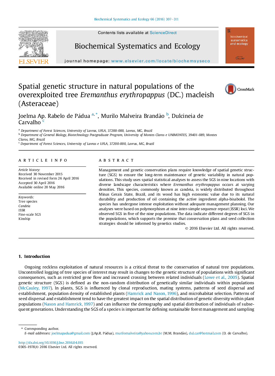 Spatial genetic structure in natural populations of the overexploited tree Eremanthus erythropappus (DC.) macleish (Asteraceae)