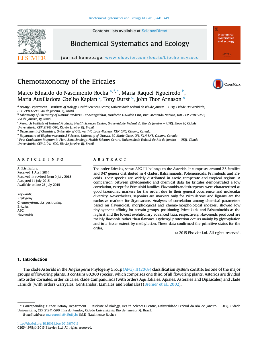 Chemotaxonomy of the Ericales