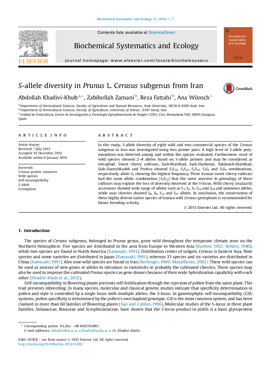 S-allele diversity in Prunus L. Cerasus subgenus from Iran