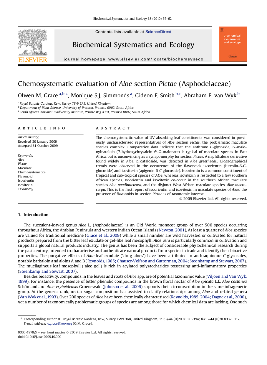 Chemosystematic evaluation of Aloe section Pictae (Asphodelaceae)