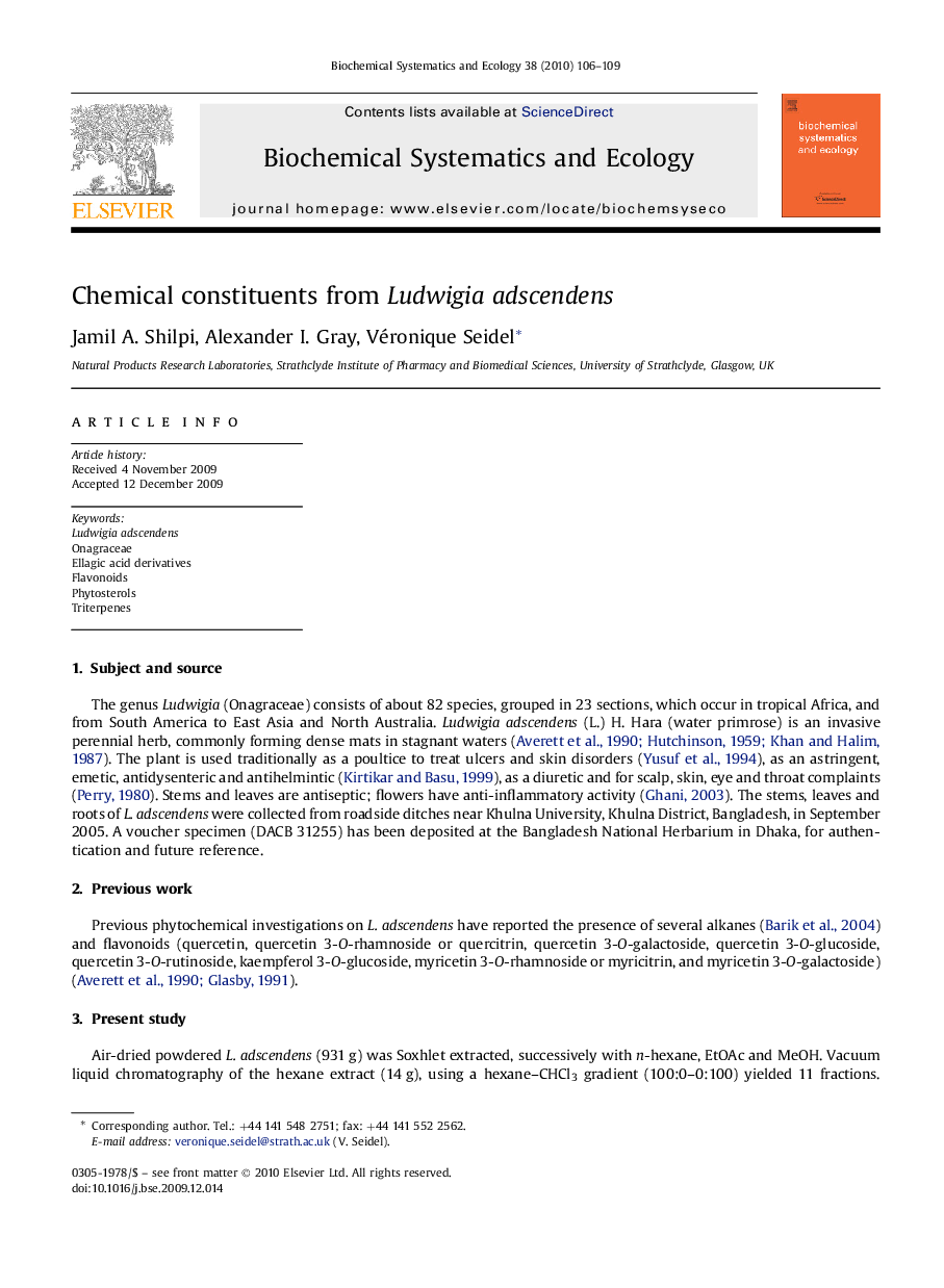 Chemical constituents from Ludwigia adscendens