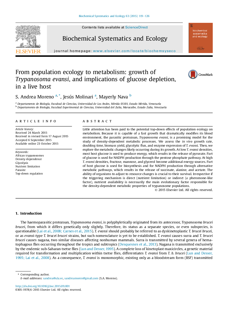 From population ecology to metabolism: growth of Trypanosoma evansi, and implications of glucose depletion, in a live host