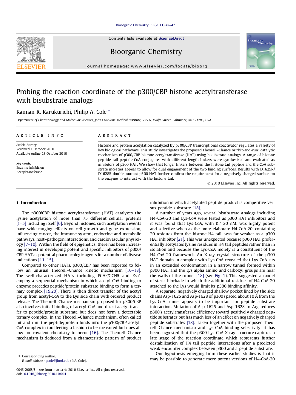 Probing the reaction coordinate of the p300/CBP histone acetyltransferase with bisubstrate analogs