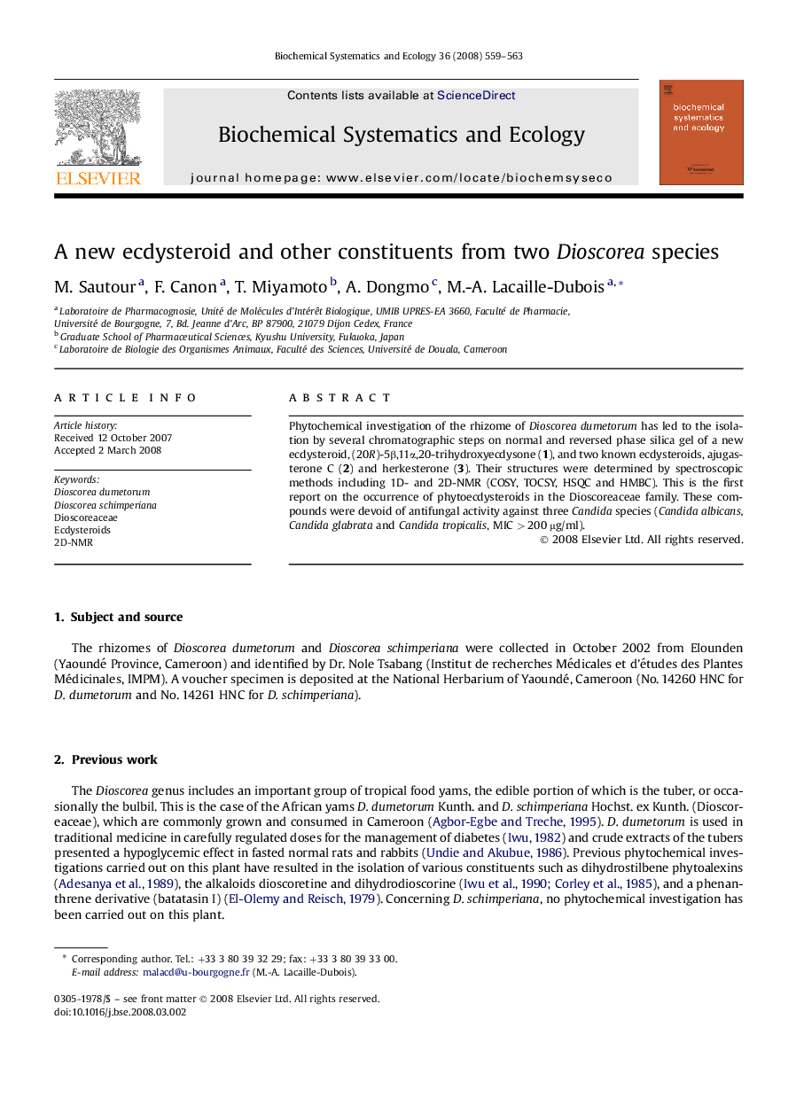 A new ecdysteroid and other constituents from two Dioscorea species