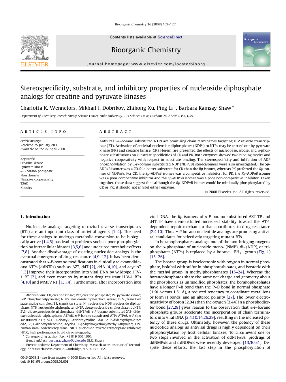 Stereospecificity, substrate, and inhibitory properties of nucleoside diphosphate analogs for creatine and pyruvate kinases