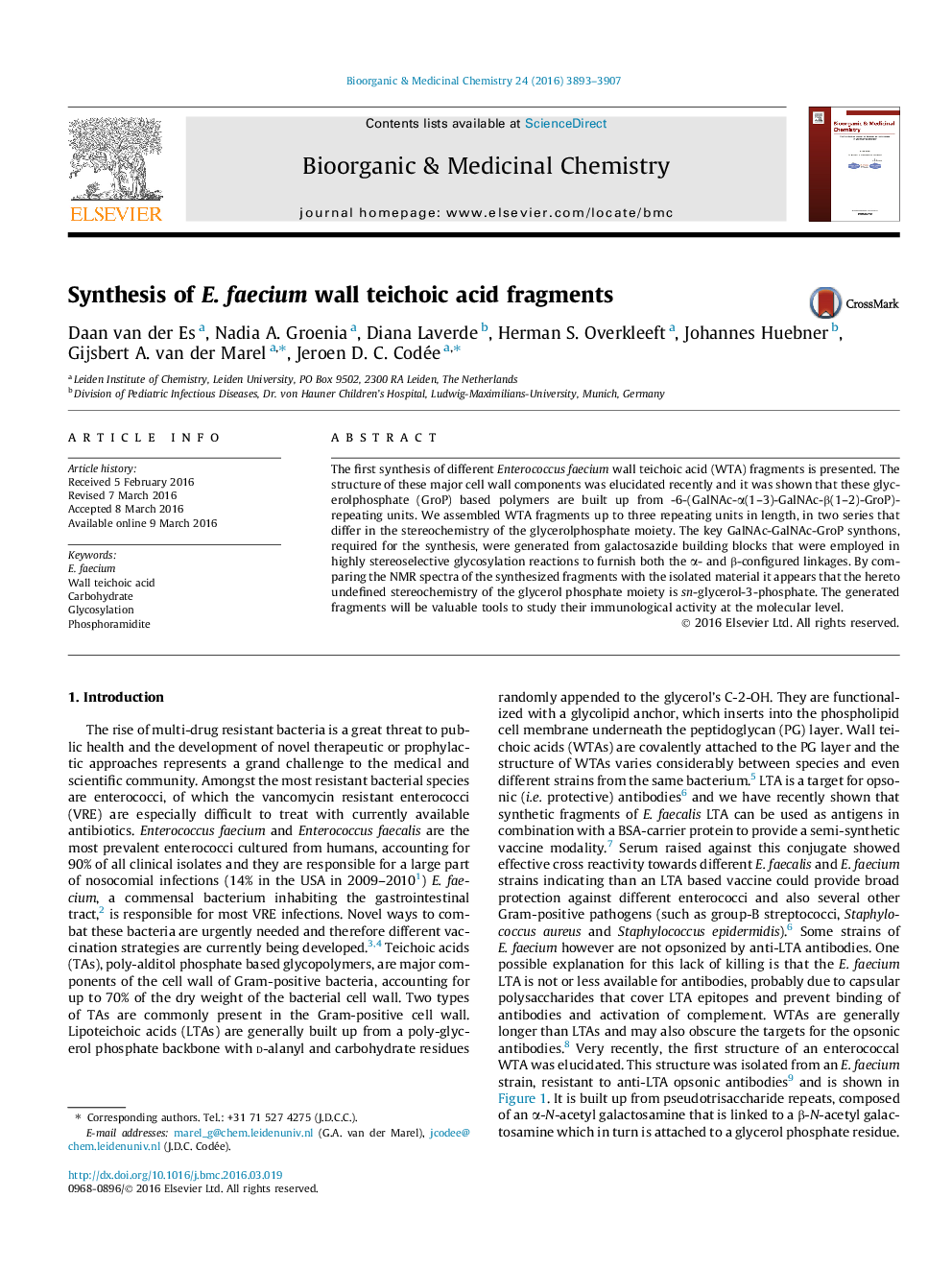 Synthesis of E. faecium wall teichoic acid fragments