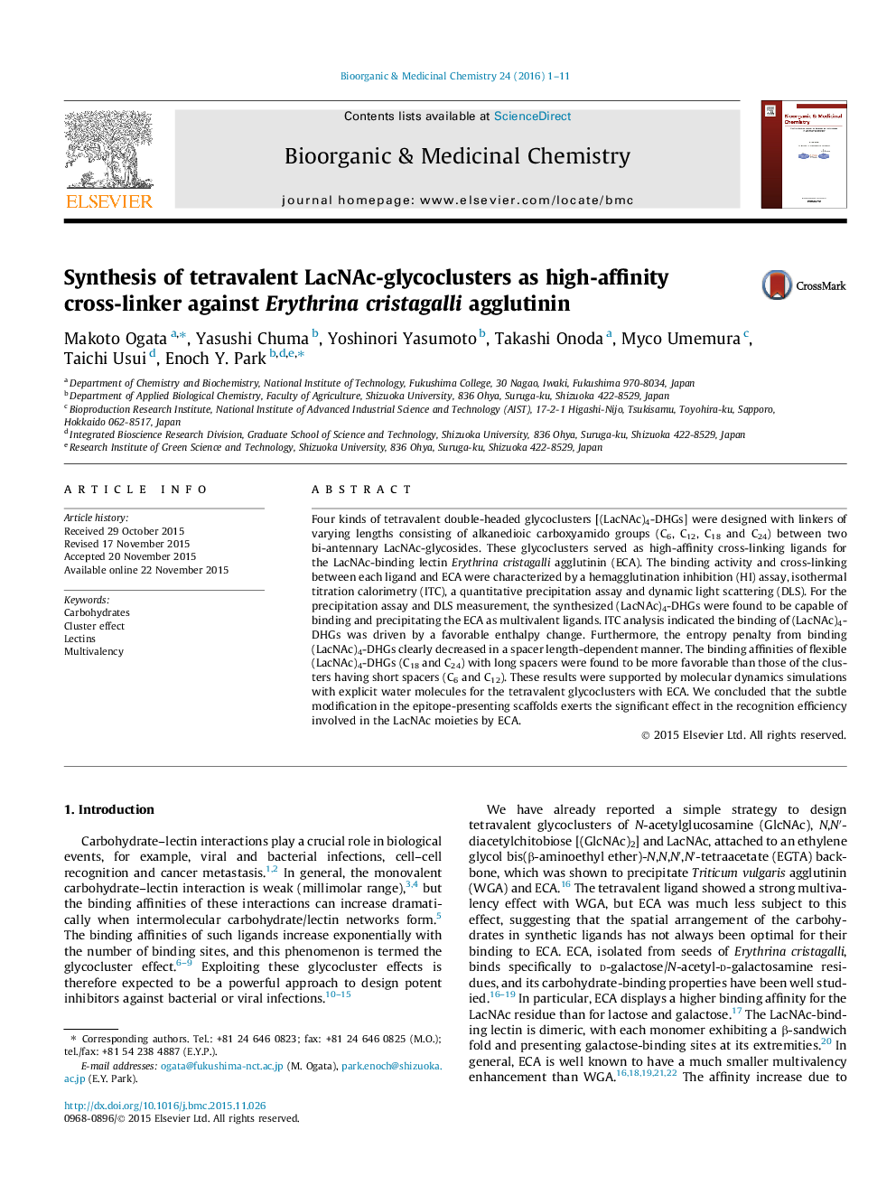 Synthesis of tetravalent LacNAc-glycoclusters as high-affinity cross-linker against Erythrina cristagalli agglutinin