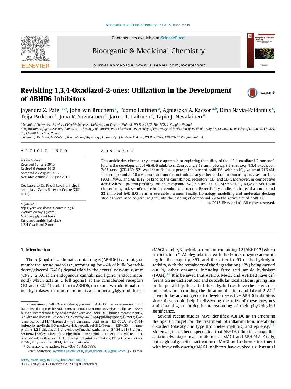 Revisiting 1,3,4-Oxadiazol-2-ones: Utilization in the Development of ABHD6 Inhibitors