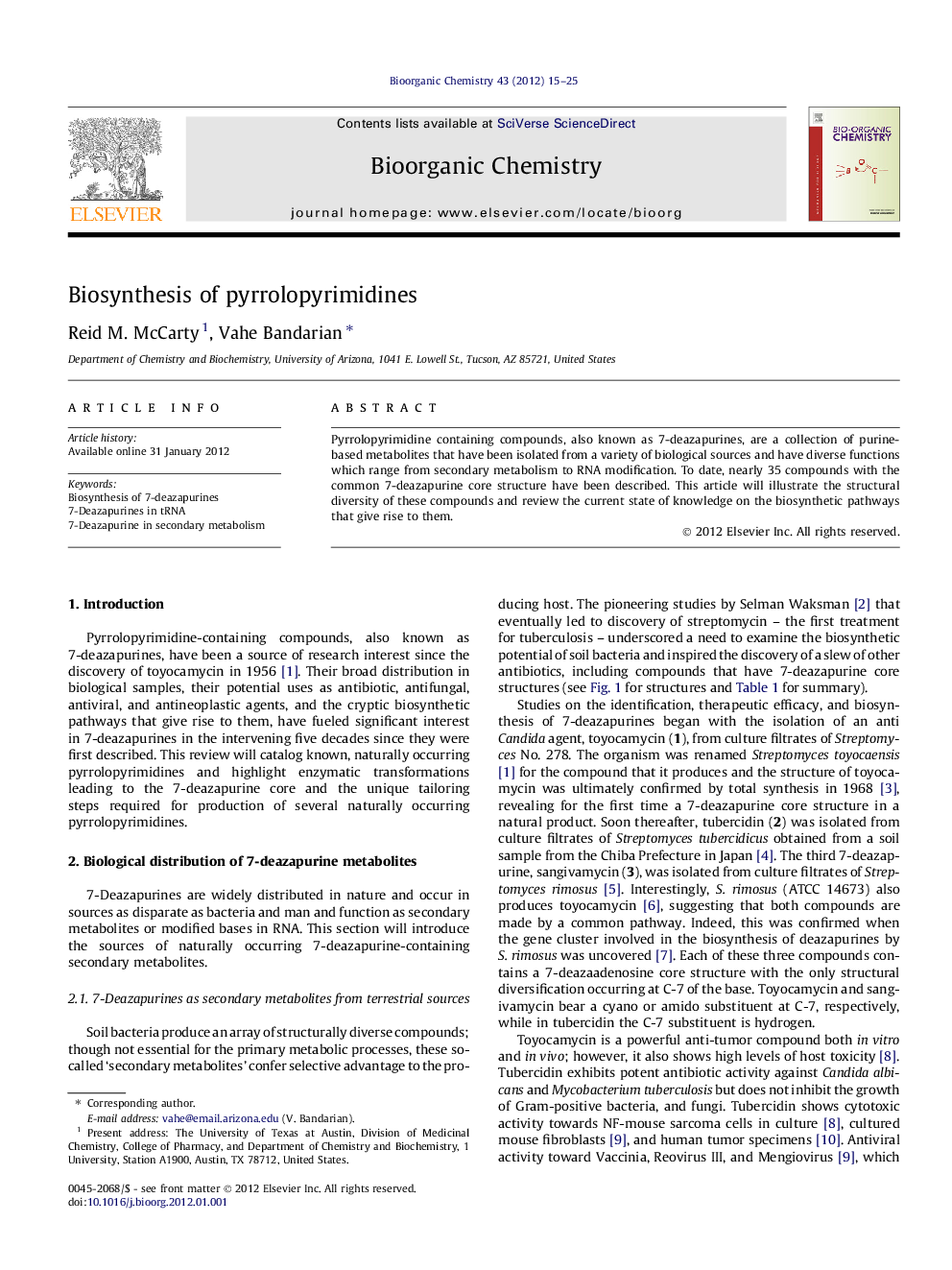 عکس صفحه اول مقاله: Biosynthesis of pyrrolopyrimidines Biosynthesis of pyrrolopyrimidines