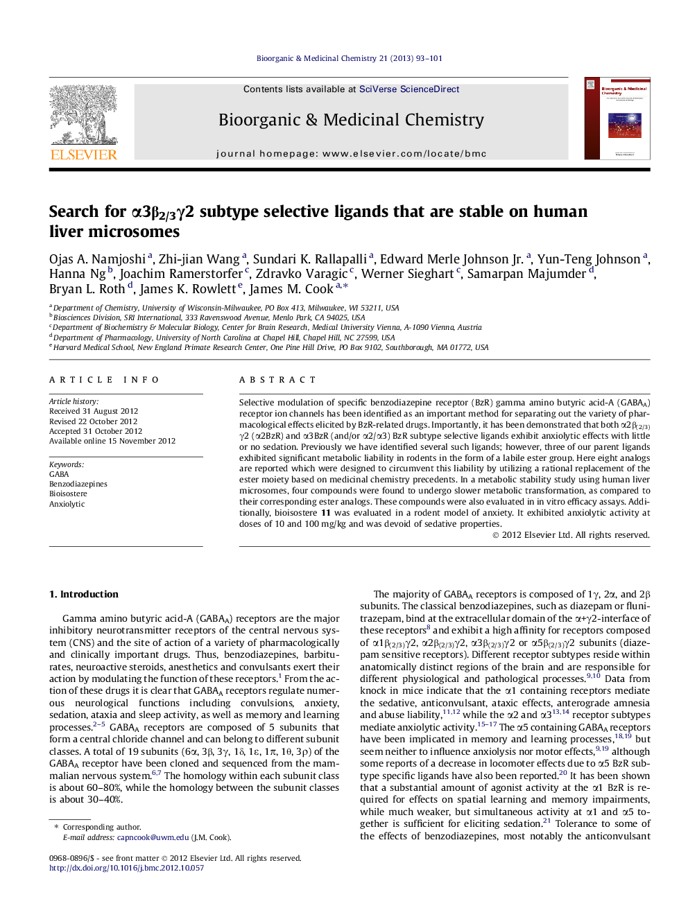 Search for α3β2/3γ2 subtype selective ligands that are stable on human liver microsomes