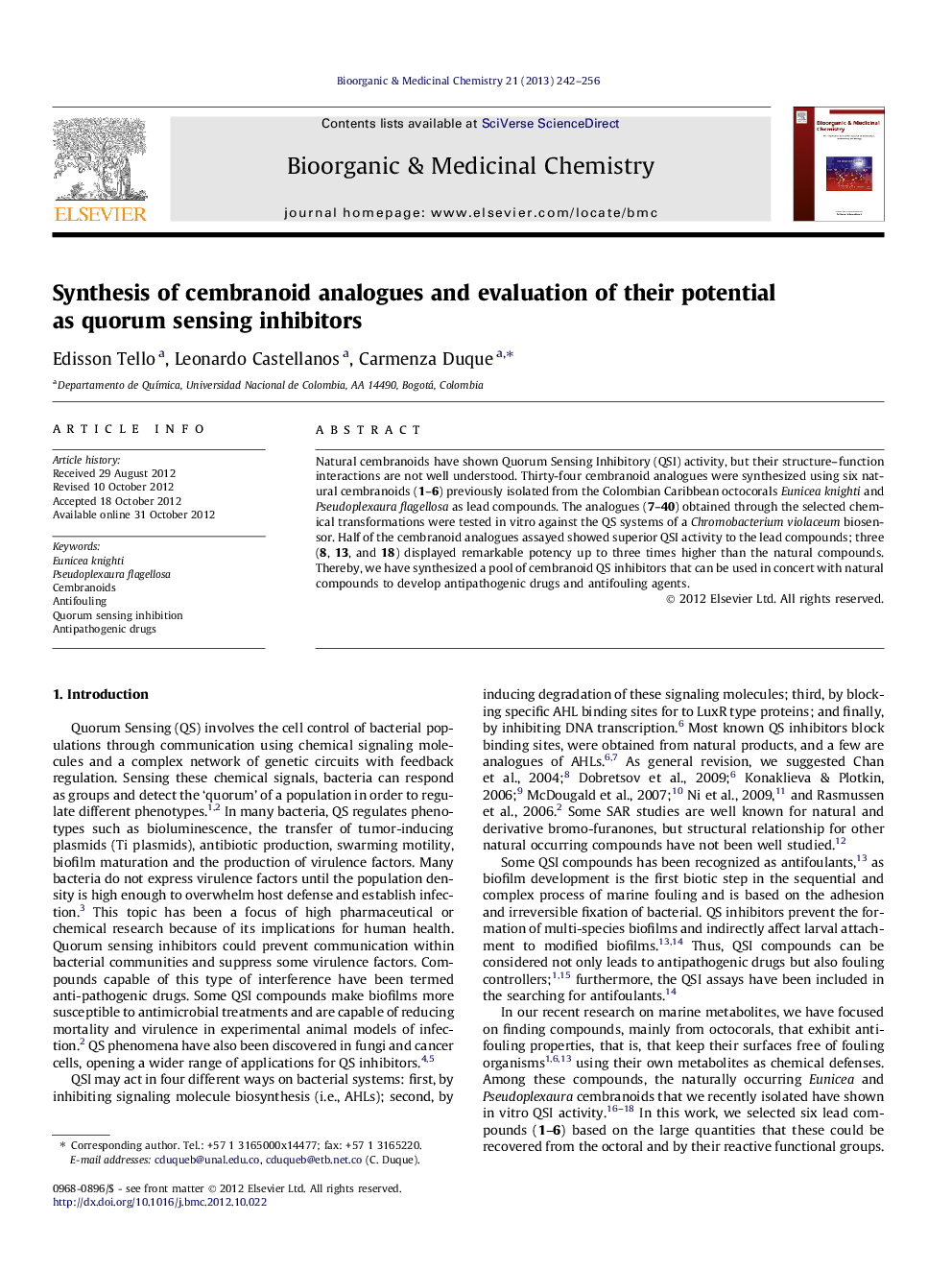 Synthesis of cembranoid analogues and evaluation of their potential as quorum sensing inhibitors