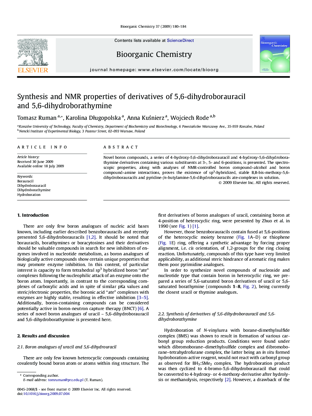 Synthesis and NMR properties of derivatives of 5,6-dihydroborauracil and 5,6-dihydroborathymine
