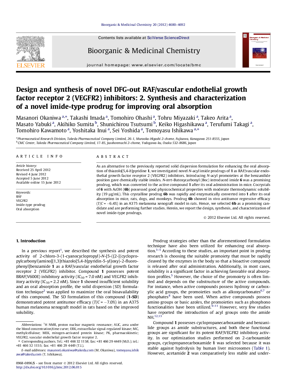 Design and synthesis of novel DFG-out RAF/vascular endothelial growth factor receptor 2 (VEGFR2) inhibitors: 2. Synthesis and characterization of a novel imide-type prodrug for improving oral absorption