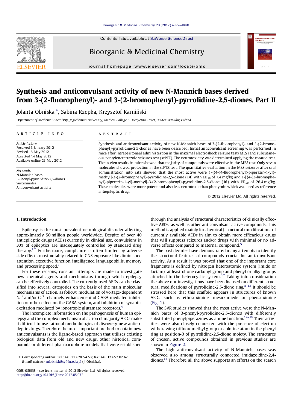 Synthesis and anticonvulsant activity of new N-Mannich bases derived from 3-(2-fluorophenyl)- and 3-(2-bromophenyl)-pyrrolidine-2,5-diones. Part II