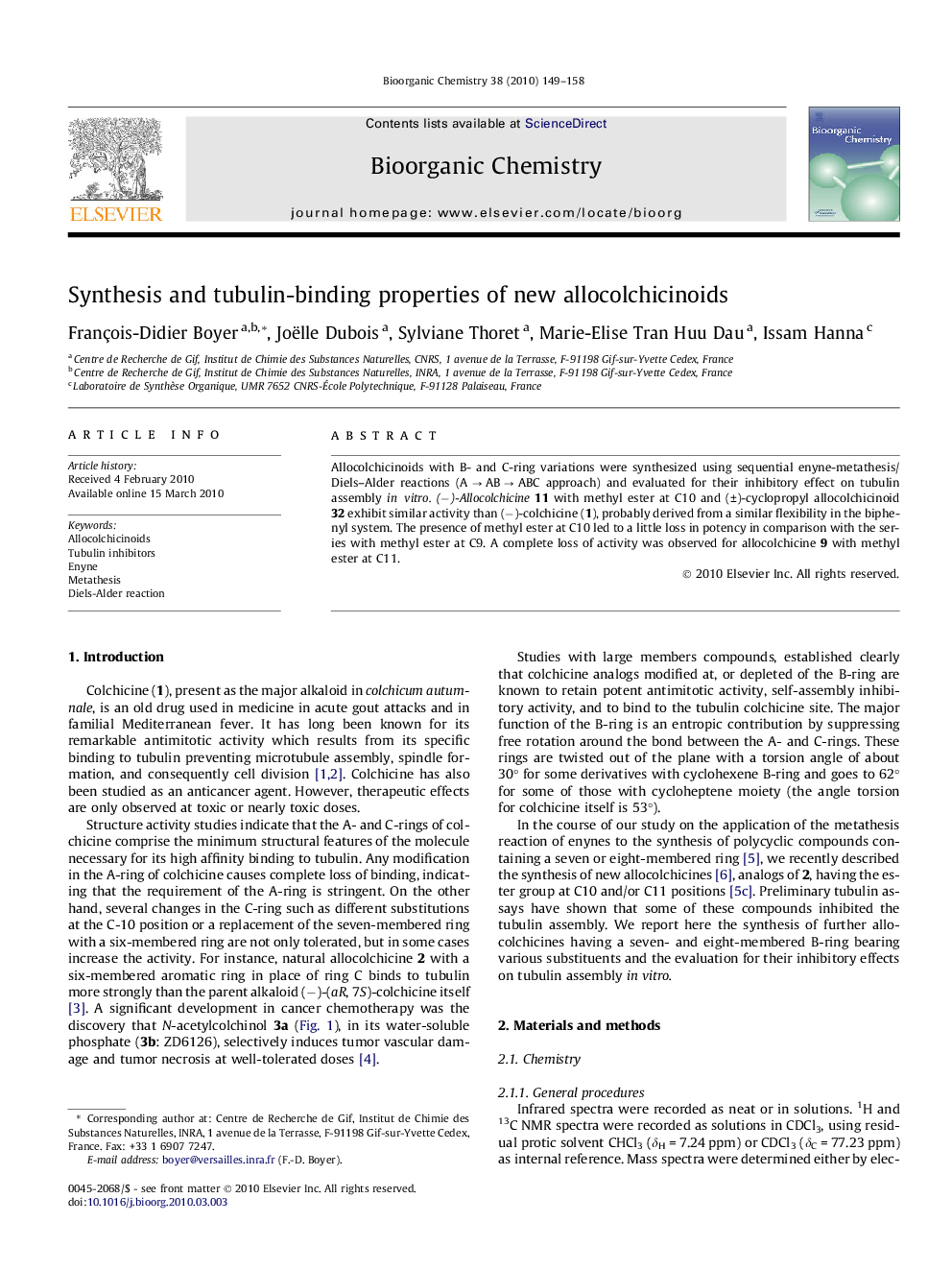 Synthesis and tubulin-binding properties of new allocolchicinoids